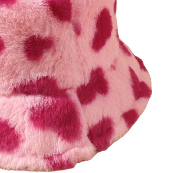 Pink Heart Fuzzy Bucket Hat - Picture 3 of 5